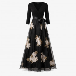 Robe soirée "Fleurs ivoire/or"
