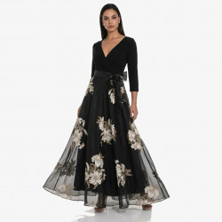 Robe soirée "Fleurs ivoire/or"