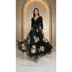 Robe soirée "Fleurs ivoire/or"