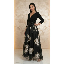Robe soirée "Fleurs ivoire/or"