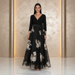 Robe soirée "Fleurs ivoire/or"